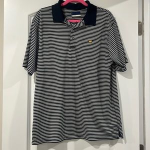 Jack Nicklaus navy blue and white striped golf shirt Large